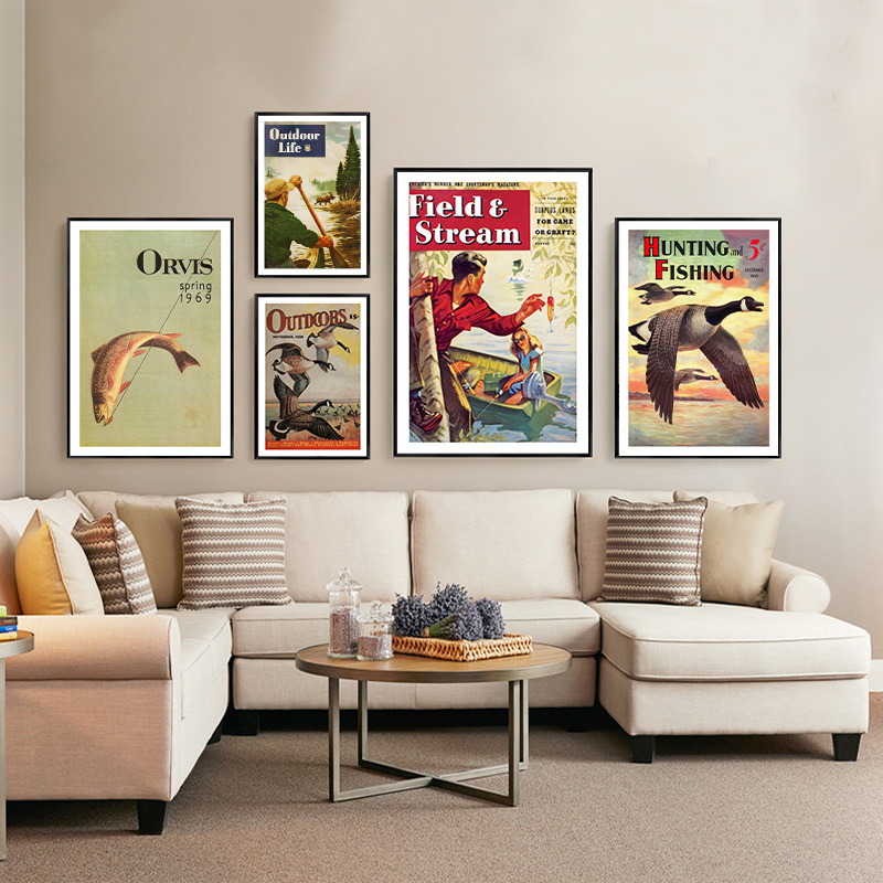 Outdoor Hunting Paintings - Vintage Renkli Balıkçılık Posteri Avcılık Balıkçı