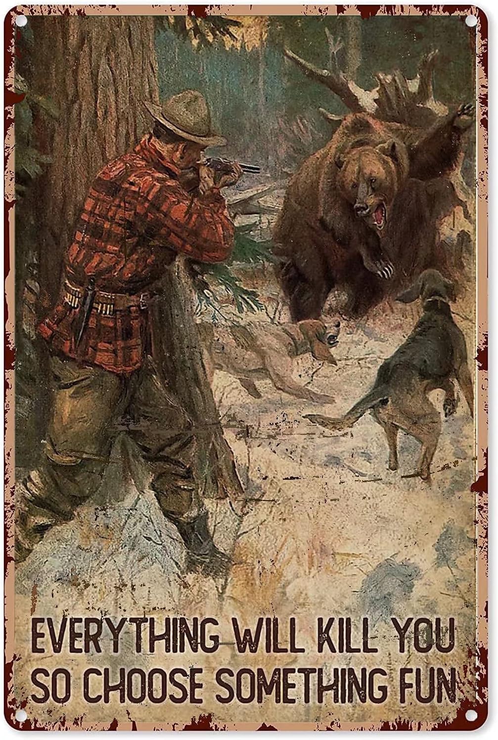 Outdoor Hunting Paintings - Avcılık Ayısı Metal Tabela, Her Şey