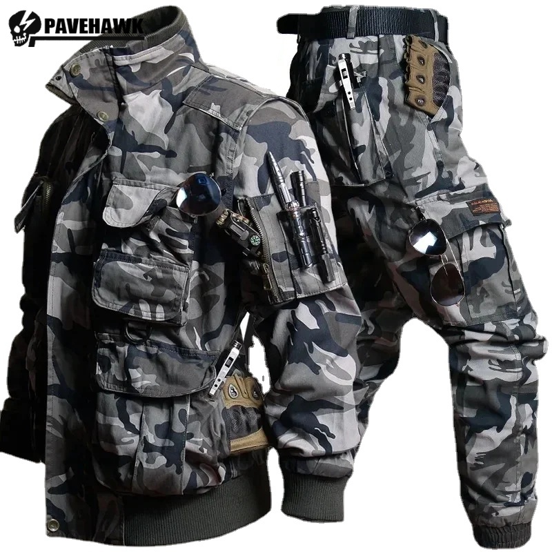 Safari Outdoor Hunting Jackets - Erkek Kamuflaj Seti Çok Cep Taktik