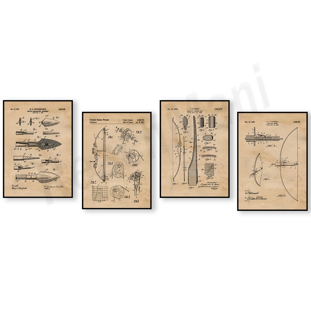 Vintage yay ve ok patent baskı - Outdoor Hunting Paintings incelemesi ve fiyatı