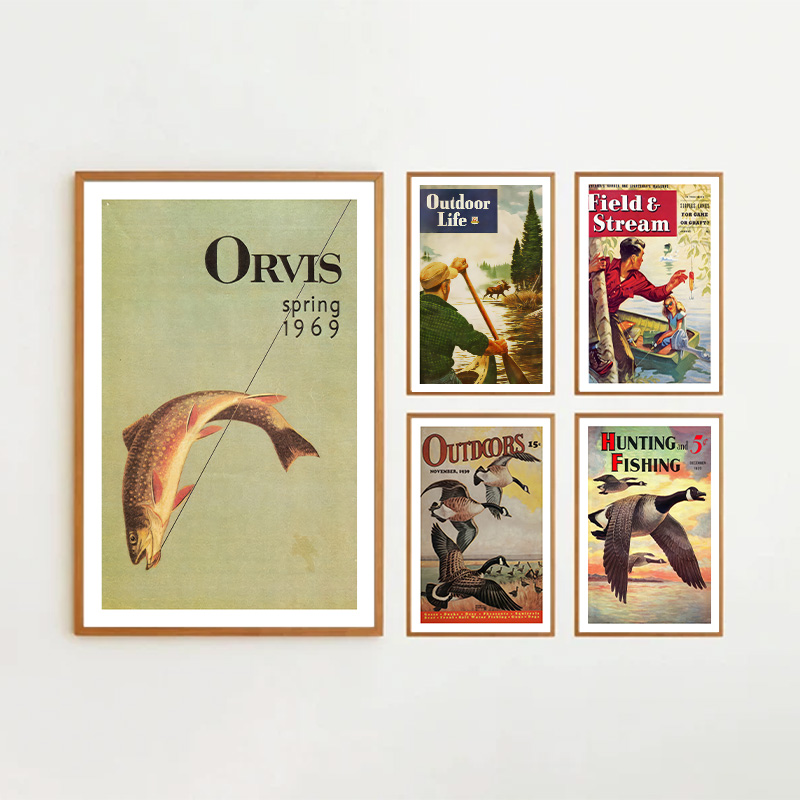 Vintage Renkli Balıkçılık Post - Outdoor Hunting Paintings incelemesi ve fiyatı